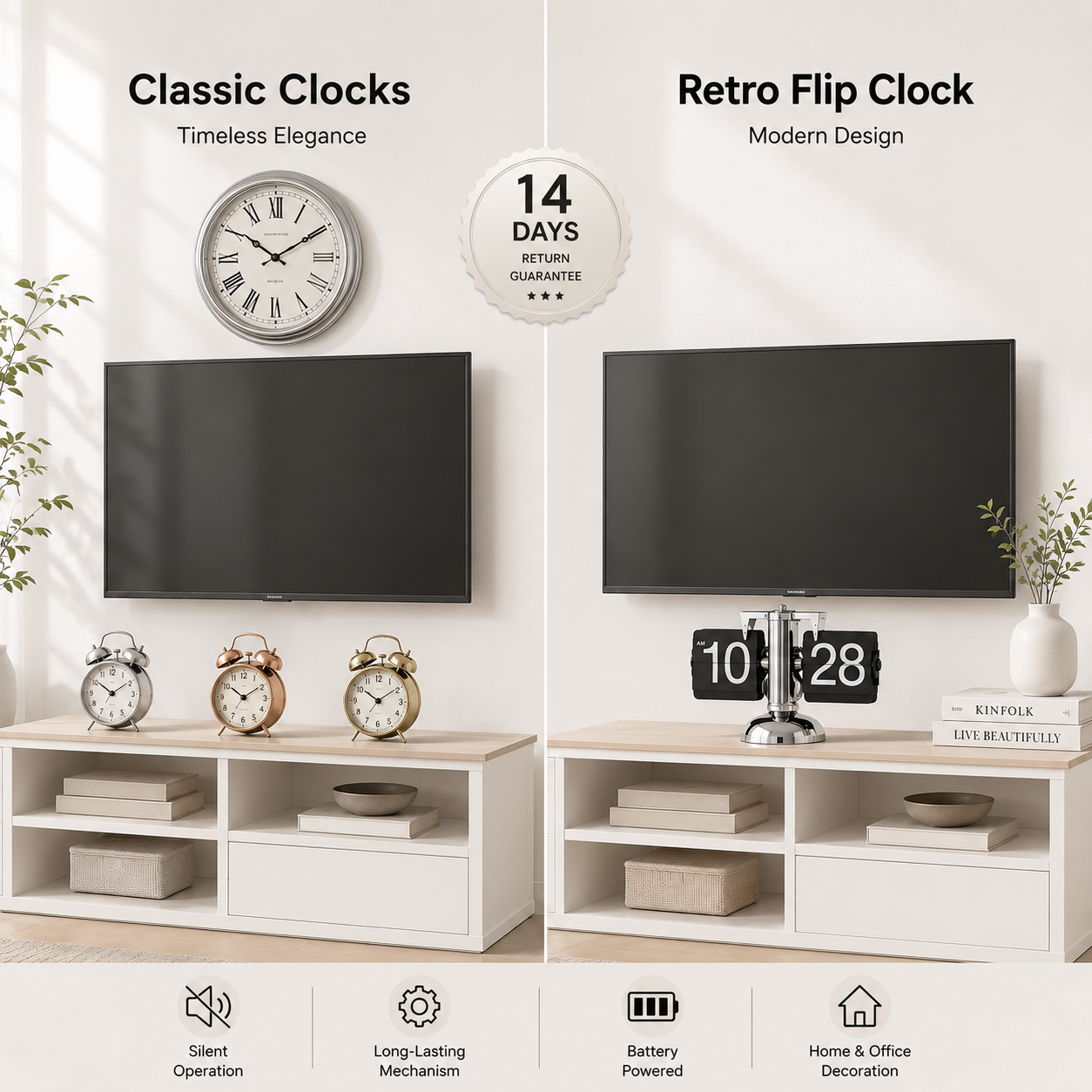 Retro Flip Desk Clock – Mechanical Flip Card, Metal Body, Silent Battery-Powered Decorative Clock