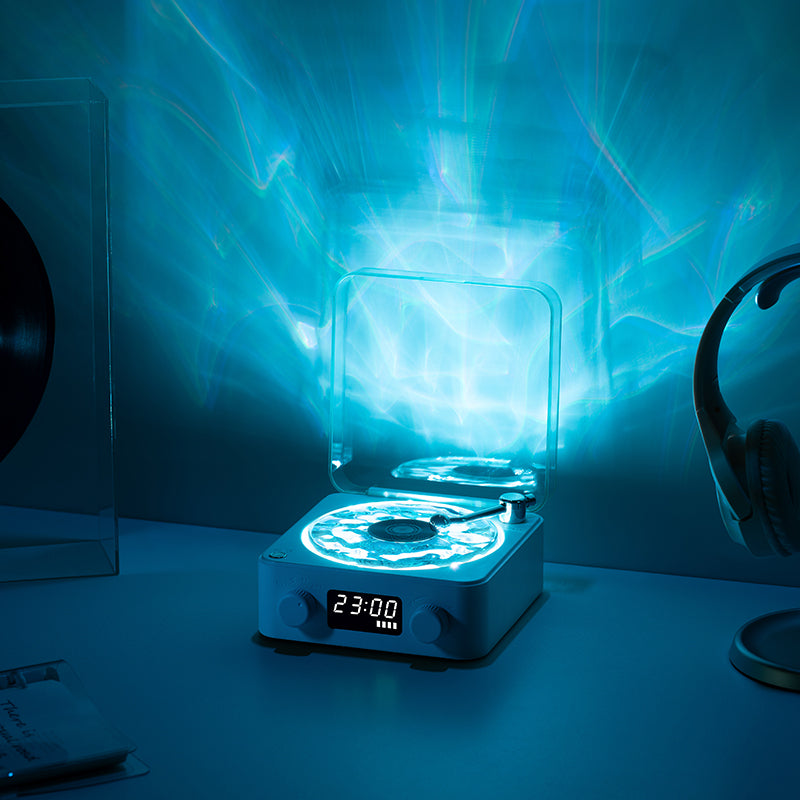 Bluetooth Plak Çalar Tasarımlı Hoparlör – Dijital Saatli Gece Lambası