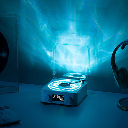 Bluetooth Plak Çalar Tasarımlı Hoparlör – Dijital Saatli Gece Lambası