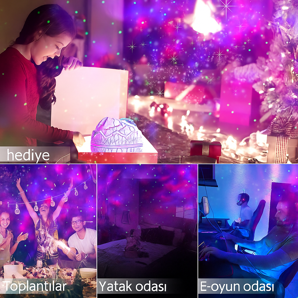 Galaxy Star Bluetooth Projeksiyon Gece Lambası – 14 Renk & 9 Rahatlatıcı Ses