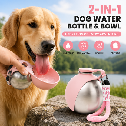 2-in-1 Portable Dog Water Bottle & Foldable Bowl – Leak-Proof Travel Pet Water Dispenser