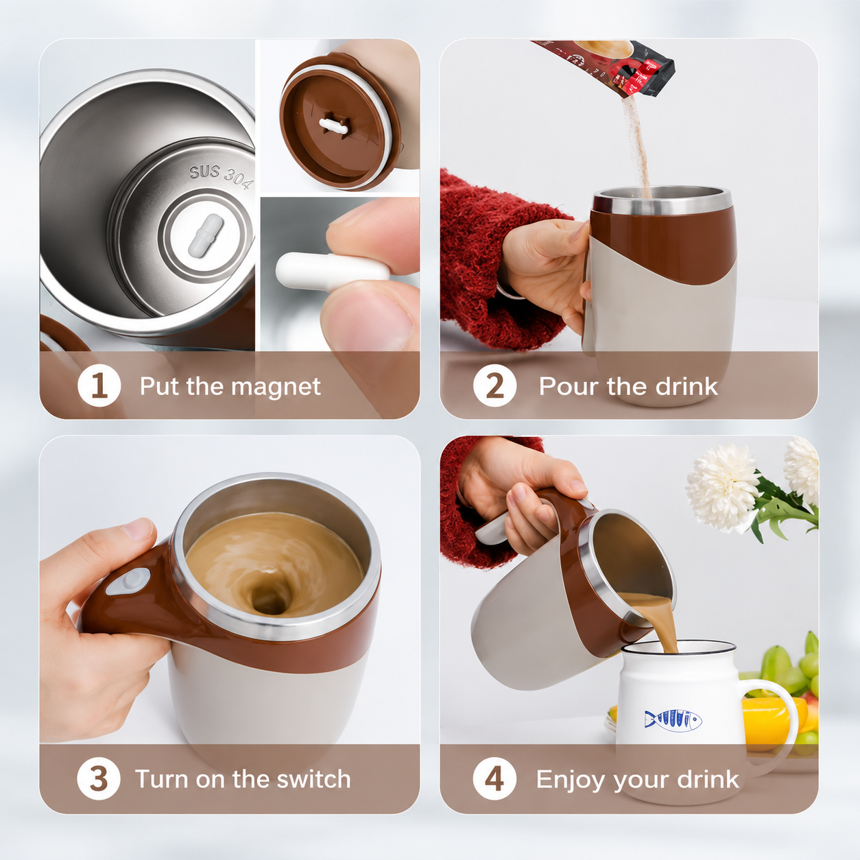 Self Stirring Coffee Mug – USB Rechargeable Automatic Mixing Cup with Magnetic Stirring Technology
