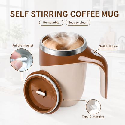 Self Stirring Coffee Mug – USB Rechargeable Automatic Mixing Cup with Magnetic Stirring Technology