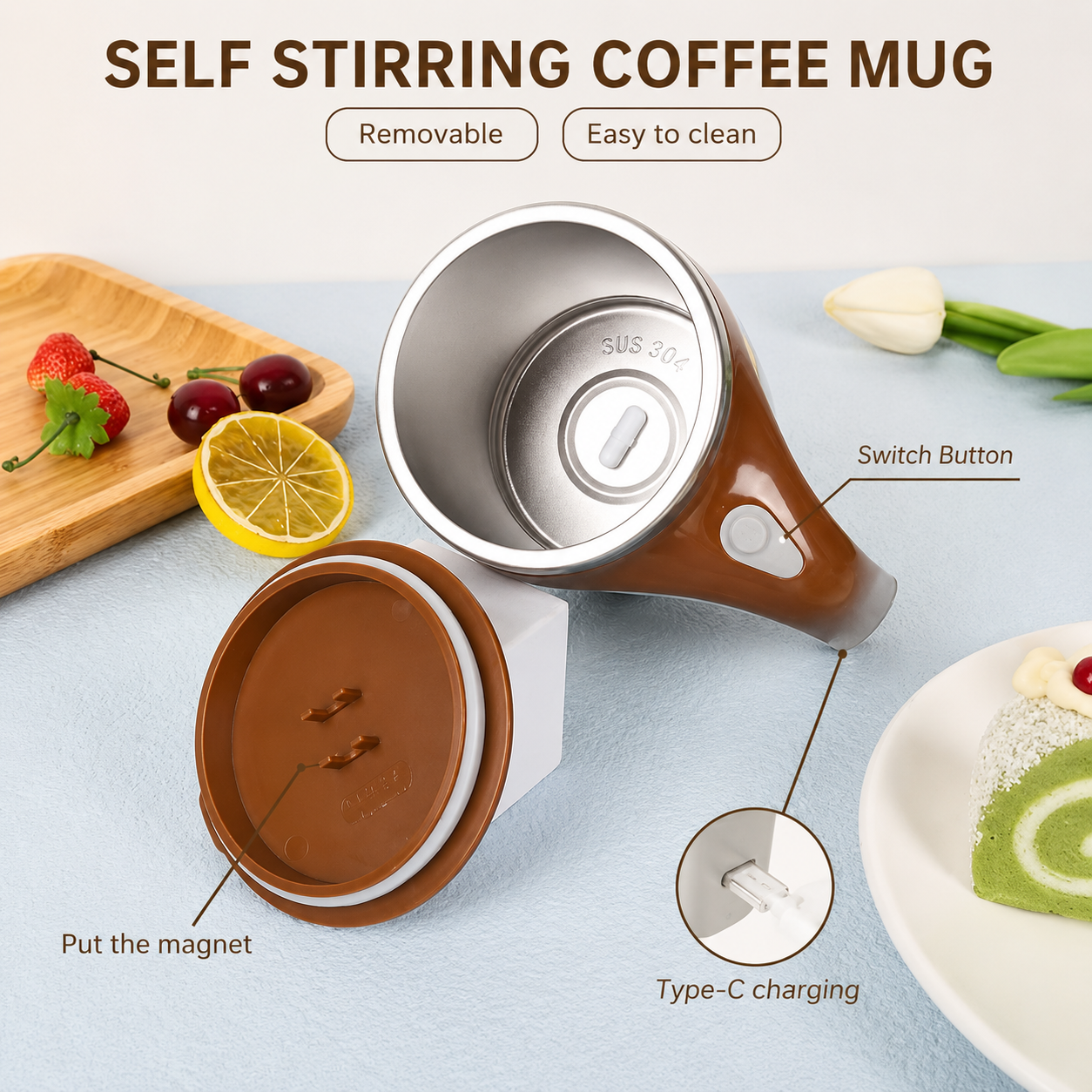 Self Stirring Coffee Mug – USB Rechargeable Automatic Mixing Cup with Magnetic Stirring Technology