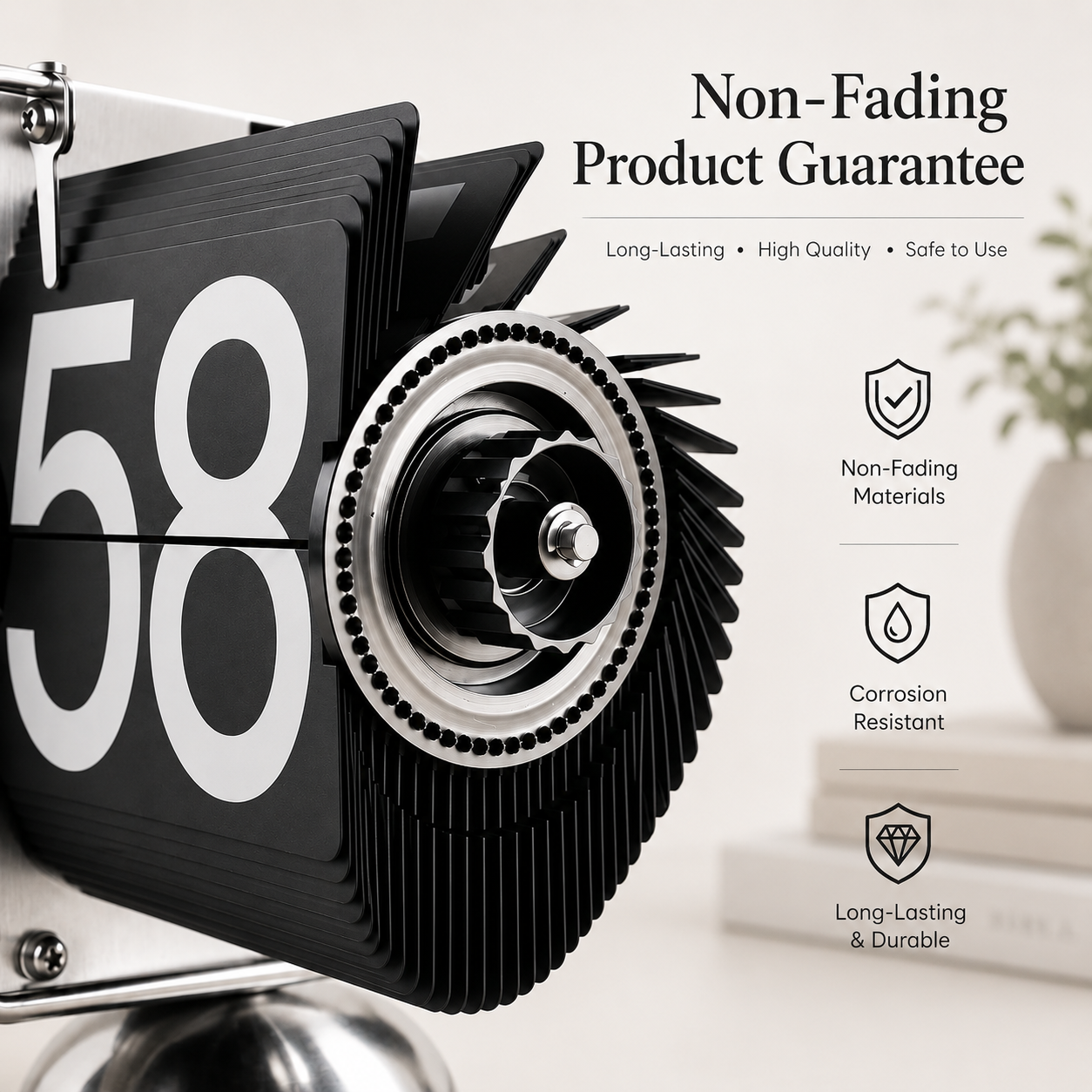 Retro Flip Desk Clock – Mechanical Flip Card, Metal Body, Silent Battery-Powered Decorative Clock