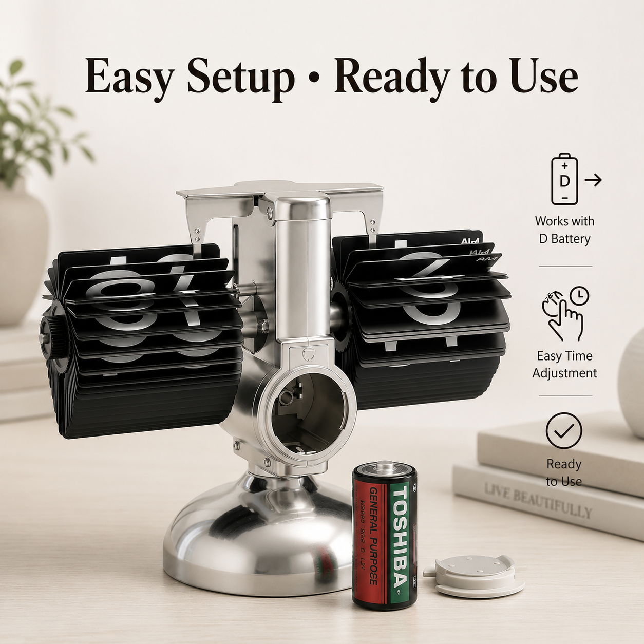 Retro Flip Desk Clock – Mechanical Flip Card, Metal Body, Silent Battery-Powered Decorative Clock
