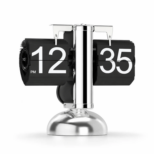Retro Flip Desk Clock – Mechanical Flip Card, Metal Body, Silent Battery-Powered Decorative Clock