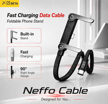 Neffo 240W Fast Charging & Data Cable | Foldable Stand, 90° Angled, Gaming-Friendly Type-C Cable
