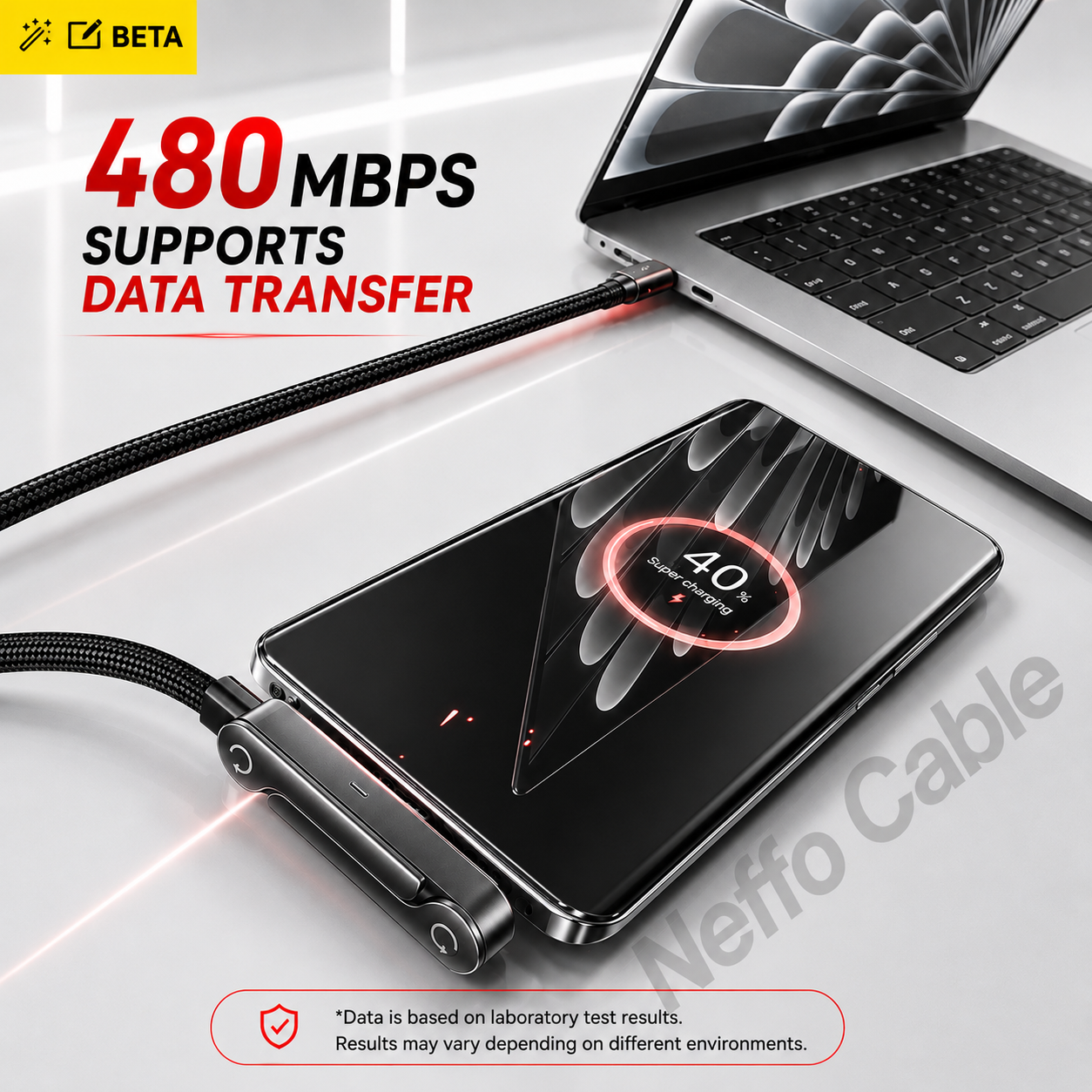 Neffo 240W Fast Charging & Data Cable | Foldable Stand, 90° Angled, Gaming-Friendly Type-C Cable