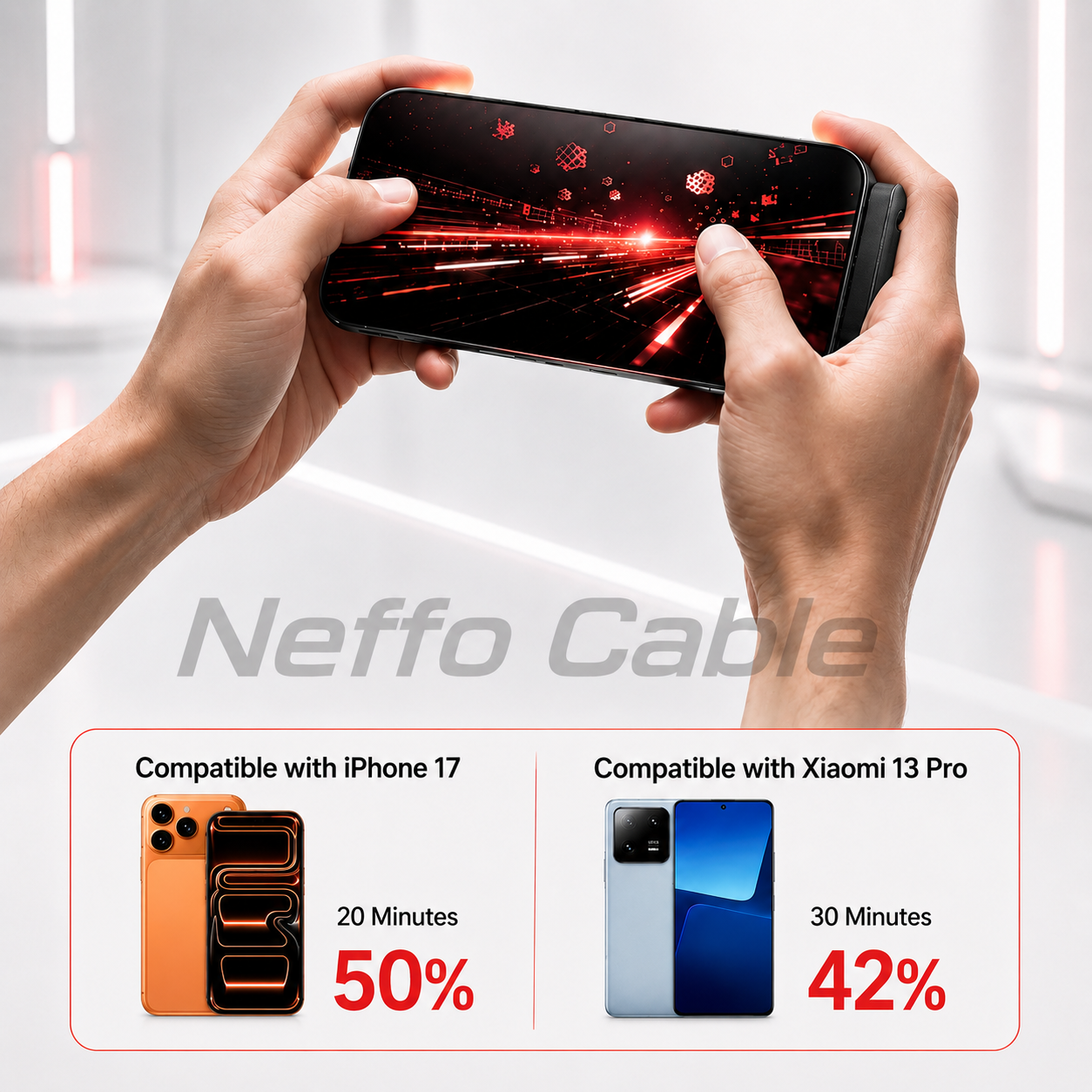 Neffo 240W Fast Charging & Data Cable | Foldable Stand, 90° Angled, Gaming-Friendly Type-C Cable
