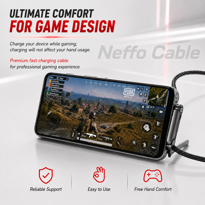 Neffo 240W Fast Charging & Data Cable | Foldable Stand, 90° Angled, Gaming-Friendly Type-C Cable