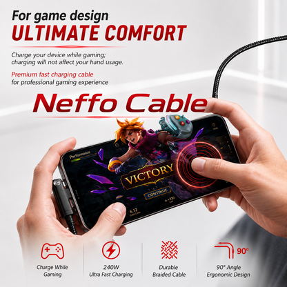 Neffo 240W Fast Charging & Data Cable | Foldable Stand, 90° Angled, Gaming-Friendly Type-C Cable