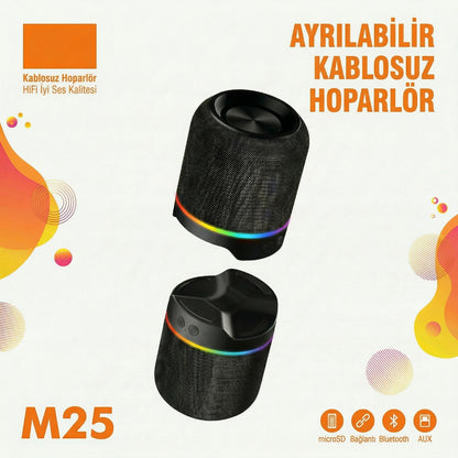 Ayrılabilir Kablosuz Bluetooth Hoparlör | RGB Işıklı, Stereo Çift Hoparlör, Taşınabilir Güçlü Ses Sistemi