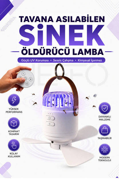 NEFFO Tavana Asılabilir Sinek Öldürücü Lamba Fanlı Uv Sivrisinek Kovucu LED Işıklı Şarjlı Taşınabilir Sessiz Kamp Lambası