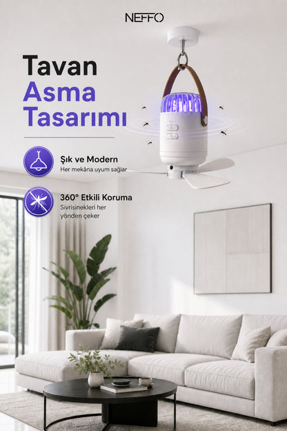 NEFFO Tavana Asılabilir Sinek Öldürücü Lamba Fanlı Uv Sivrisinek Kovucu LED Işıklı Şarjlı Taşınabilir Sessiz Kamp Lambası